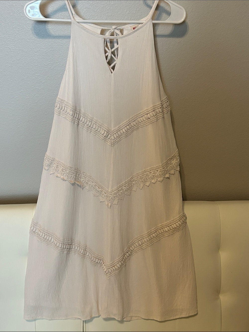 White Lace Trim High Neck Sundress